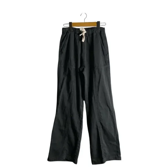 Aerie Women's Smoked Gray Me-Day Tie Waist Wide Leg Casual Pant - Picture 2 of 9